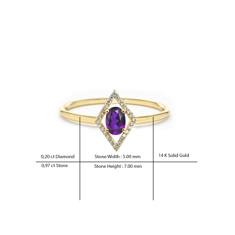 14K Gold Geometric Amethyst Ring / Anniversary Ring