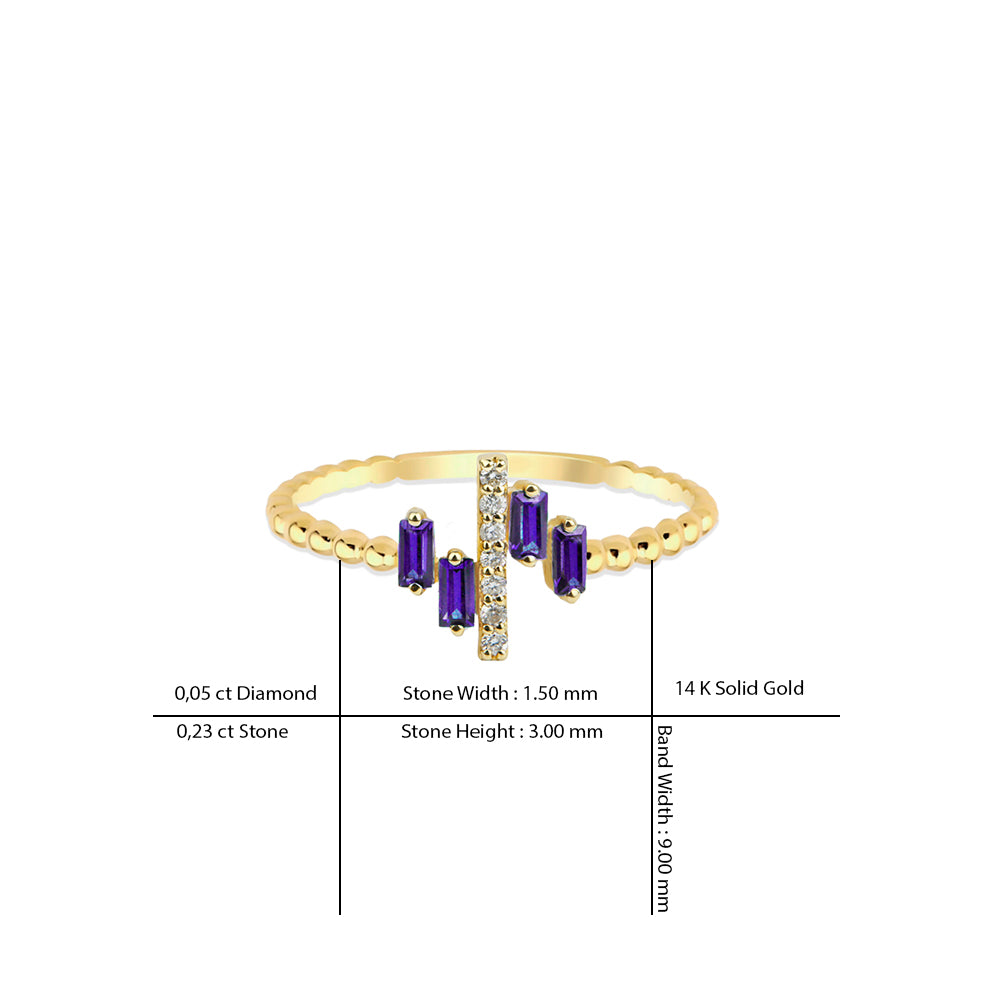 Amethyst Diamond Ring / 14K Gold Baguette Ring