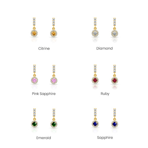 14K Gold Amethyst Halo Earrings