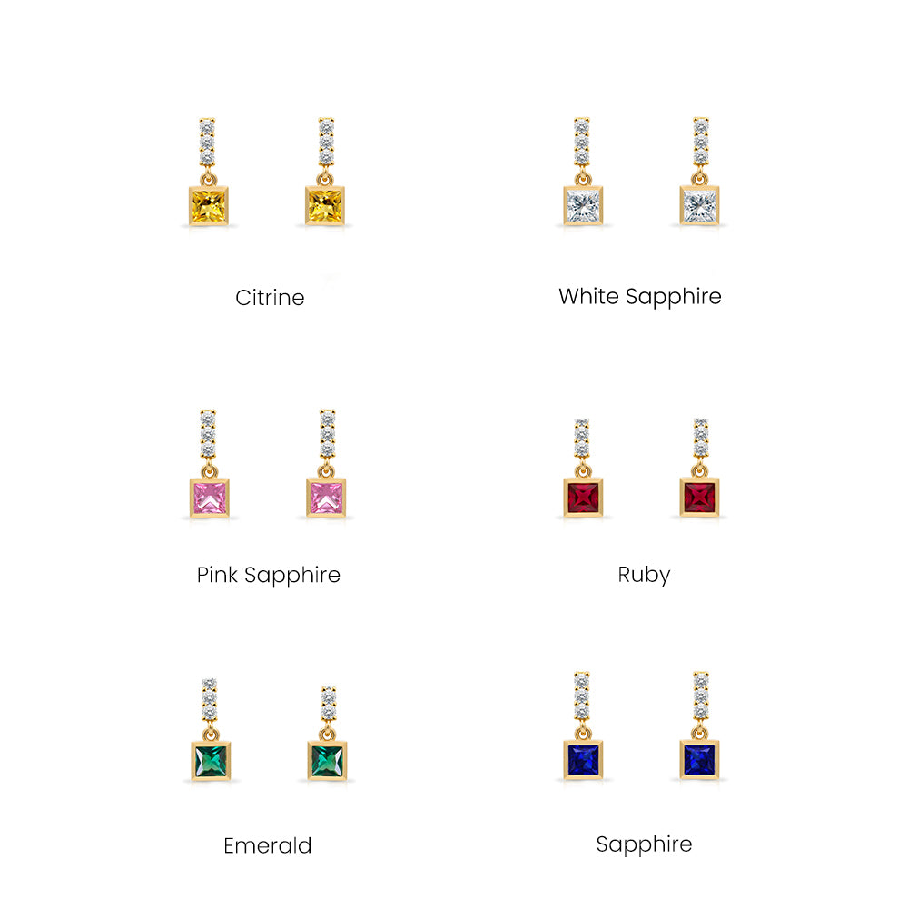 14K Gold Amethyst Square Earrings