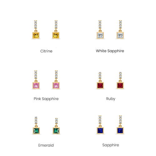 14K Gold Amethyst Square Earrings