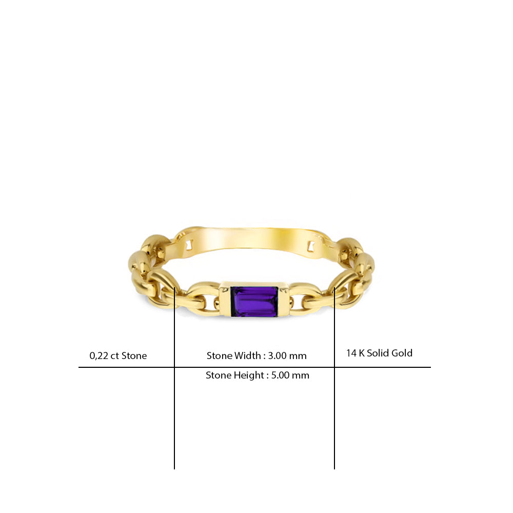 14K Gold Amethyst Chain Ring