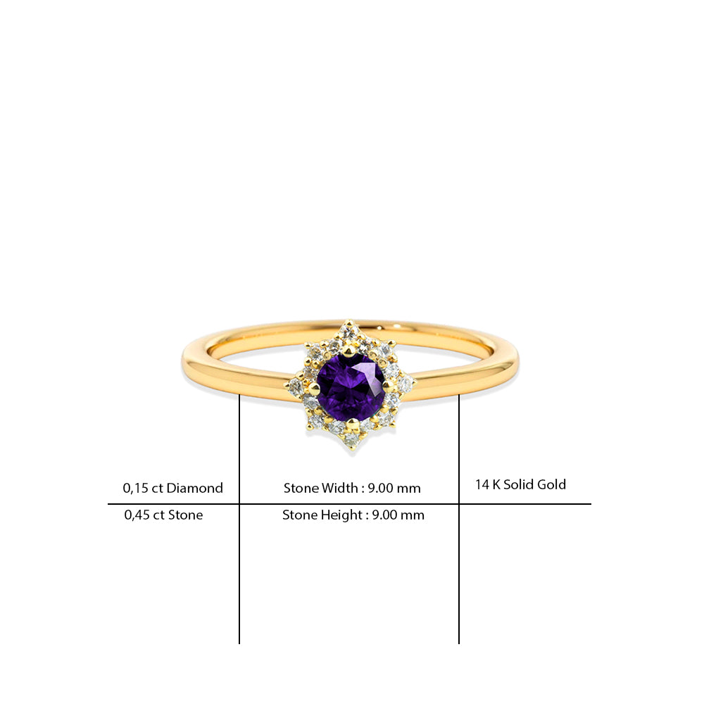 14K Gold Amethyst Halo Ring / Diamond Promise Ring