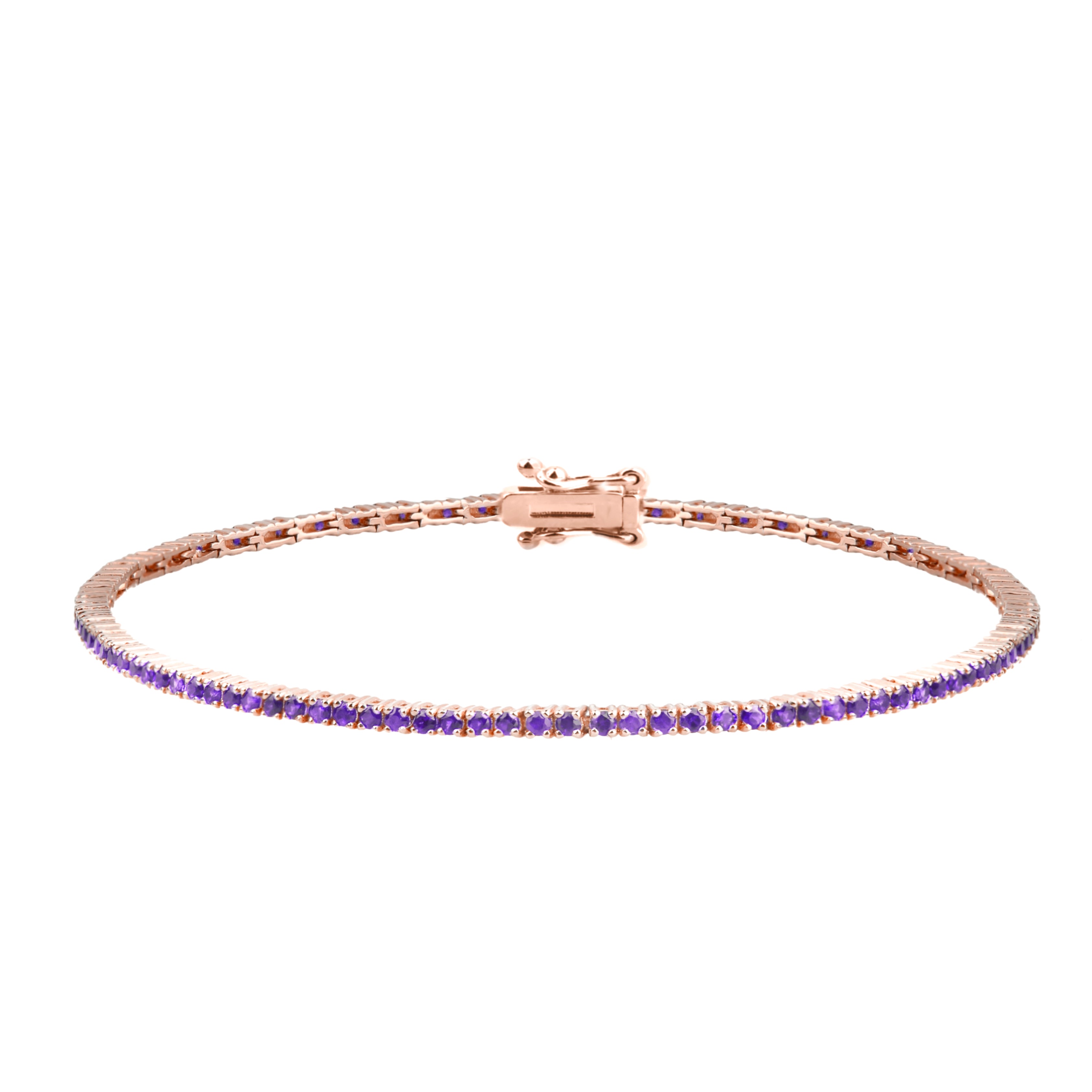 14K Solid Gold Amethyst Tennis Bracelet / Purple Gemstone Line Bracelet