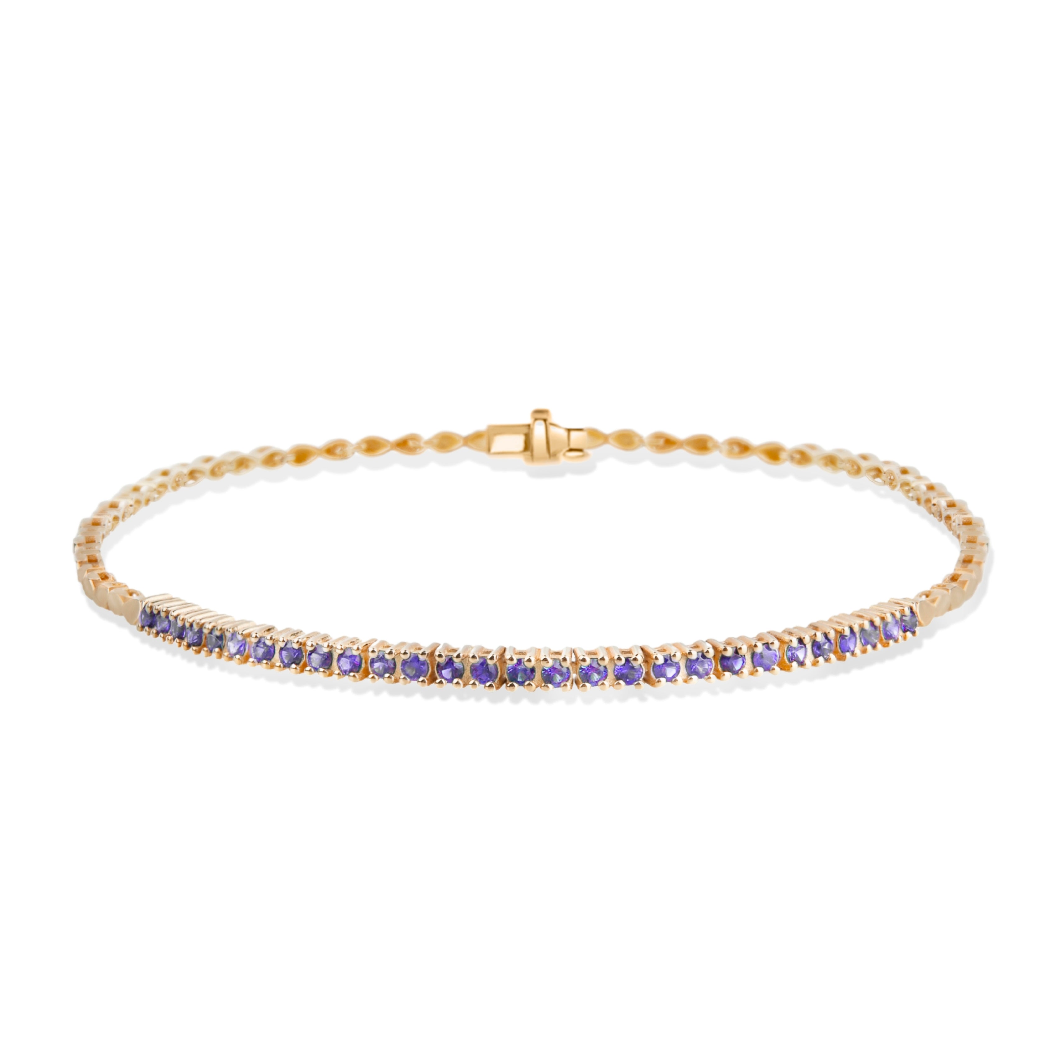 14K Solid Gold Amethyst Tennis Bracelet: Dainty Gemstone Jewelry