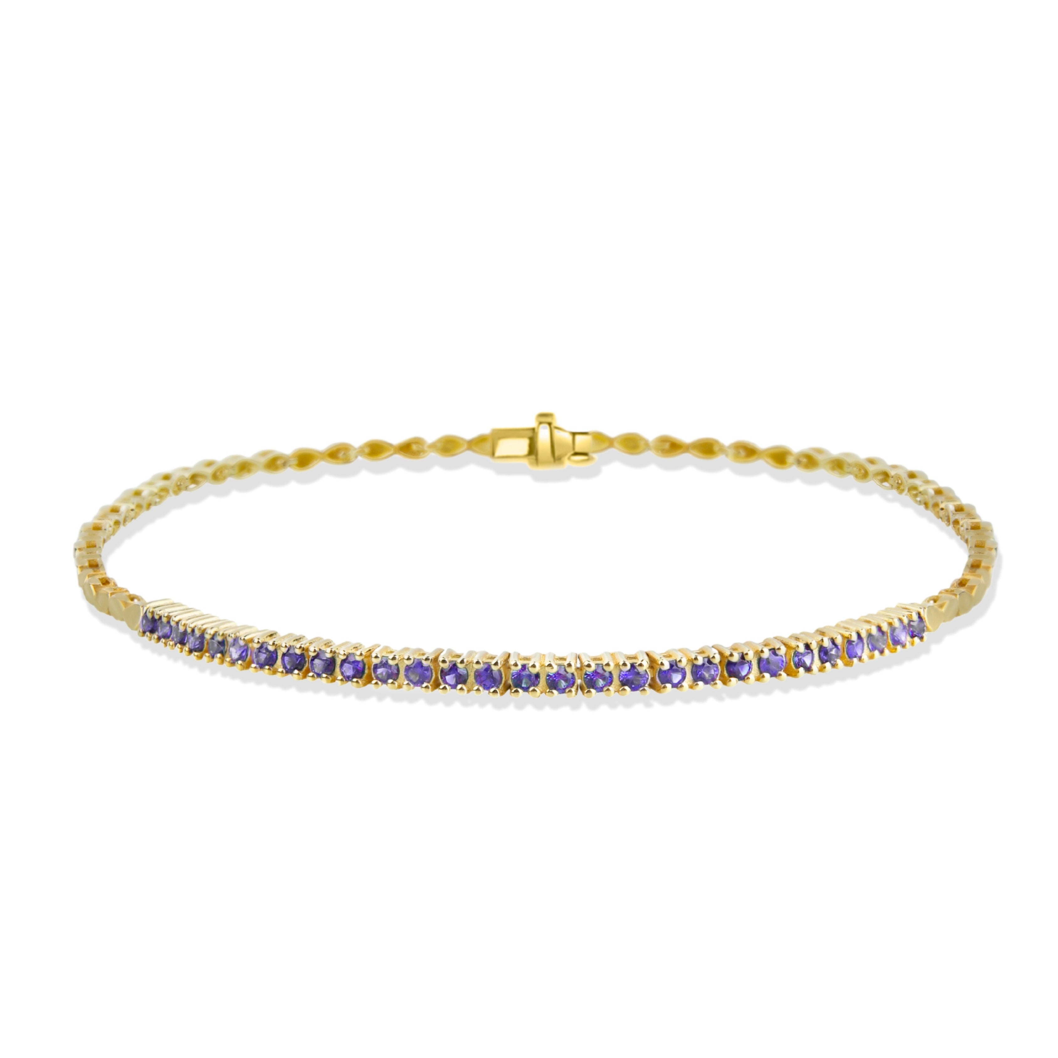 14K Solid Gold Amethyst Tennis Bracelet: Dainty Gemstone Jewelry