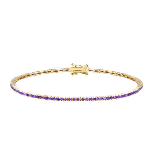 14K Solid Gold Amethyst Tennis Bracelet / Purple Gemstone Line Bracelet