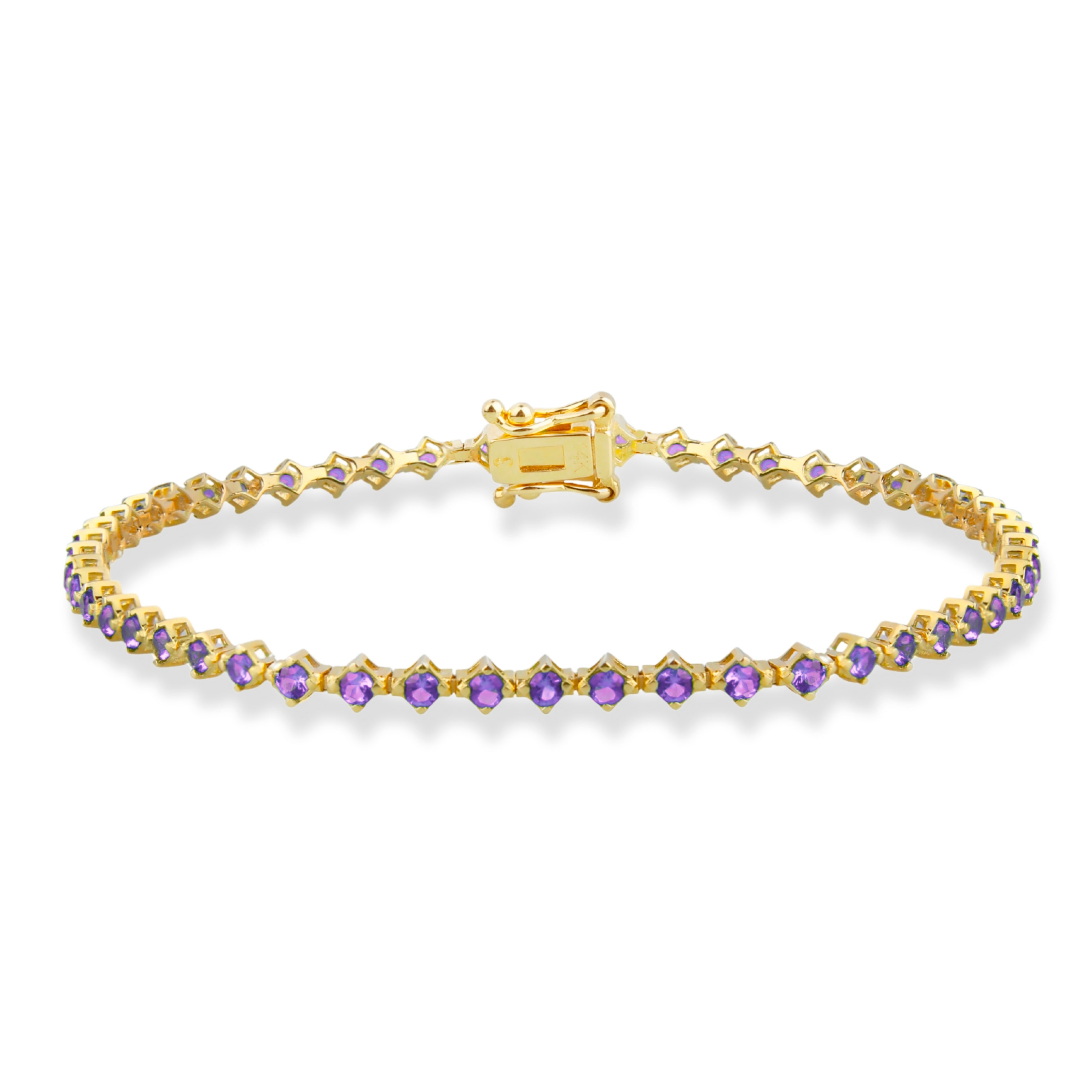 14K Solid Gold Amethyst Tennis Bracelet / February Birthstone