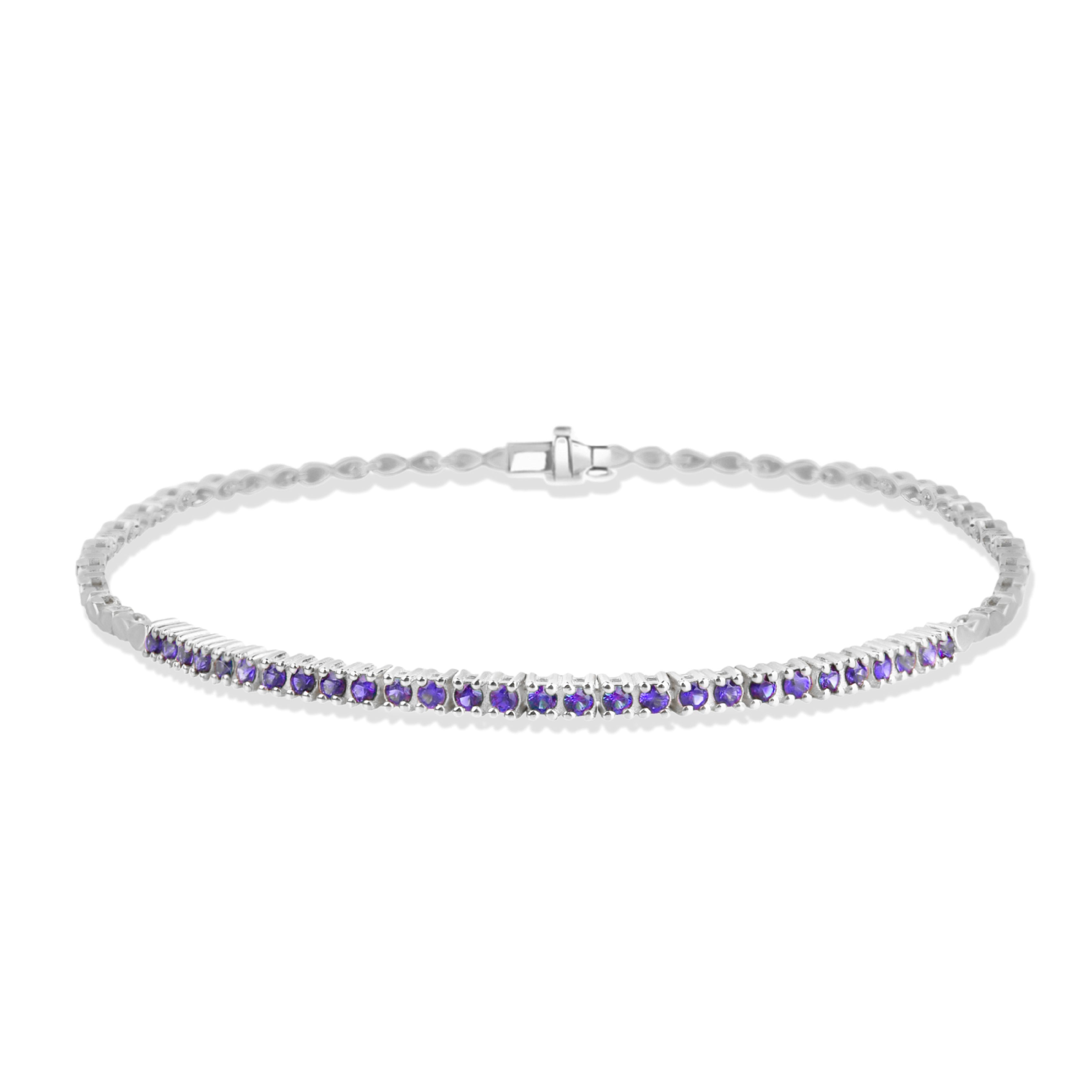 14K Solid Gold Amethyst Tennis Bracelet: Dainty Gemstone Jewelry