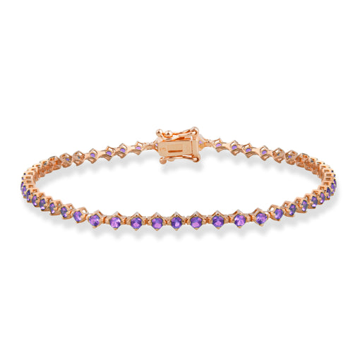 14K Solid Gold Amethyst Tennis Bracelet / February Birthstone