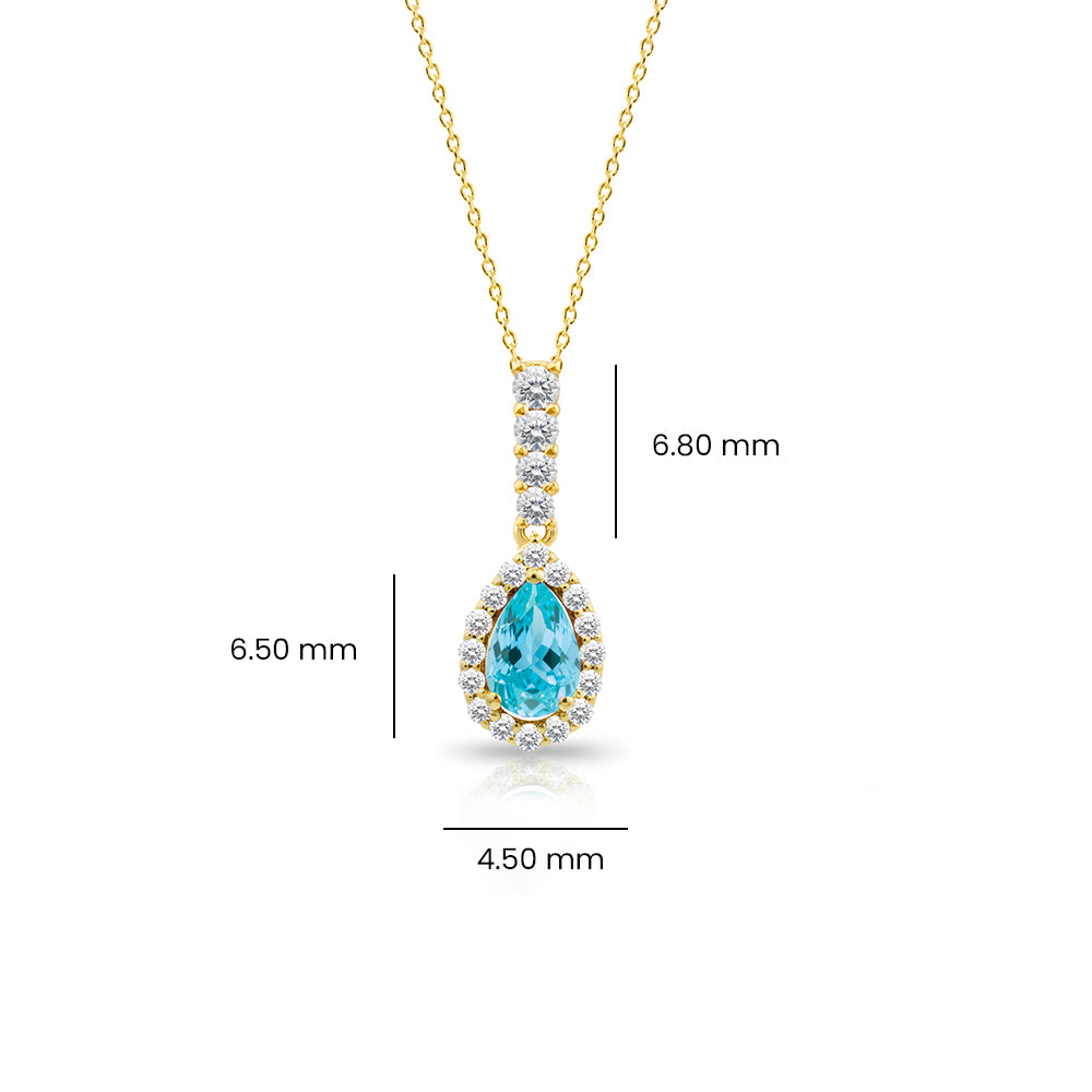 Teardrop Aquamarine Diamond Necklace, 14K Gold Diamond Necklace
