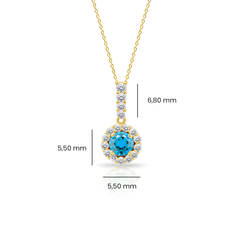 14K Gold Aquamarine Halo Necklace