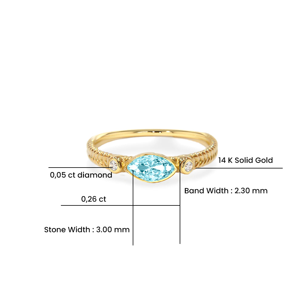 14K Gold Natural Aquamarine Marquise Ring