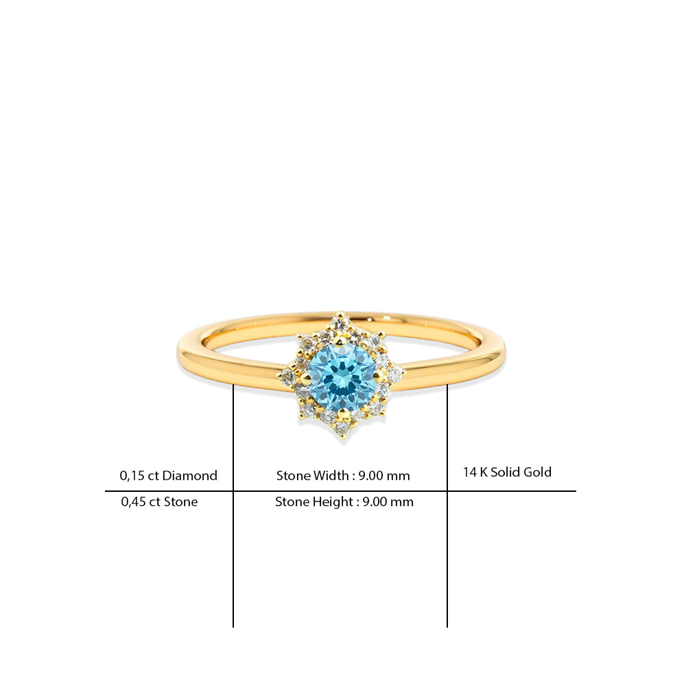 0.60 Carat 14K Solid Gold Aquamarine Halo Ring