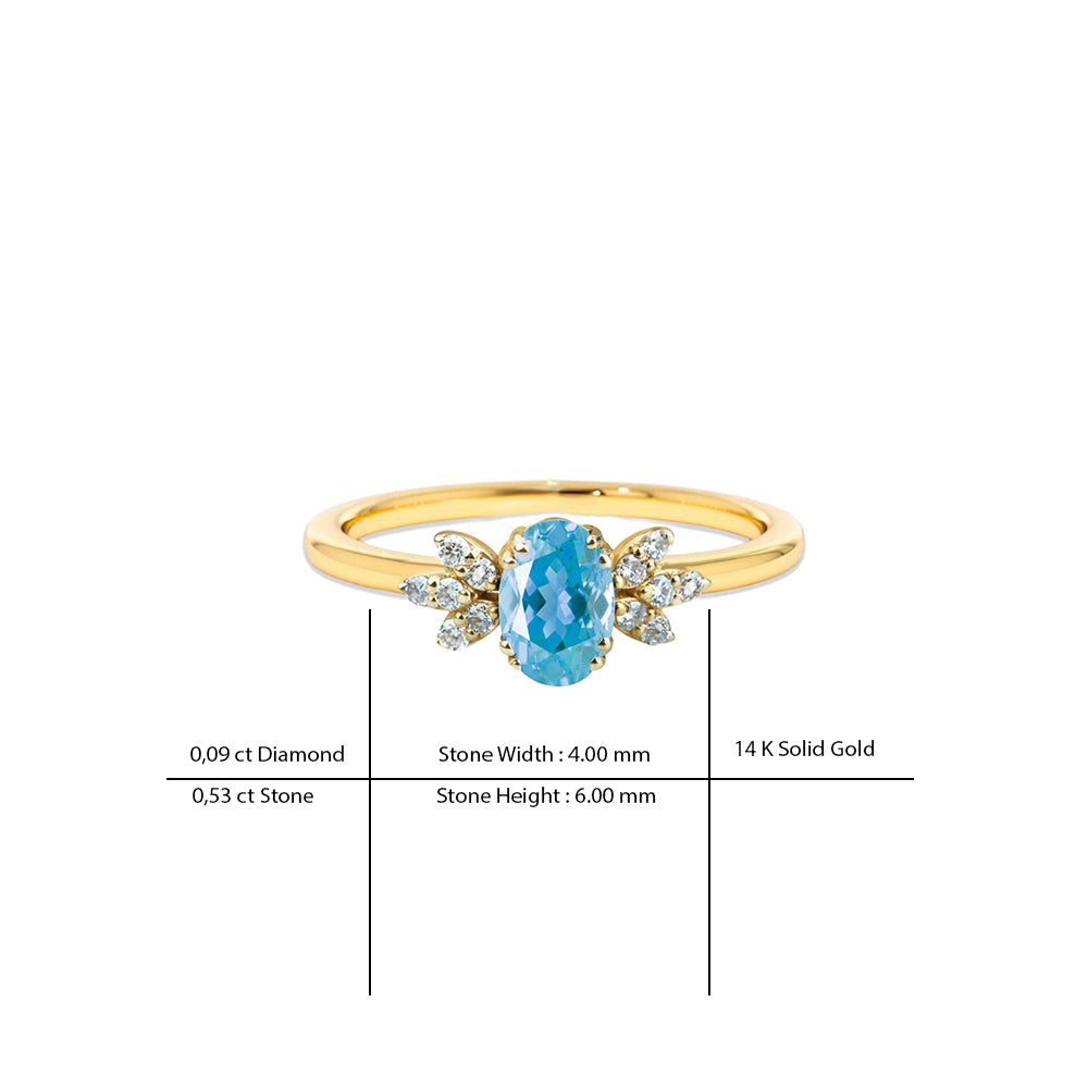 14K Gold Oval Aquamarine Ring / Diamond Wedding Ring