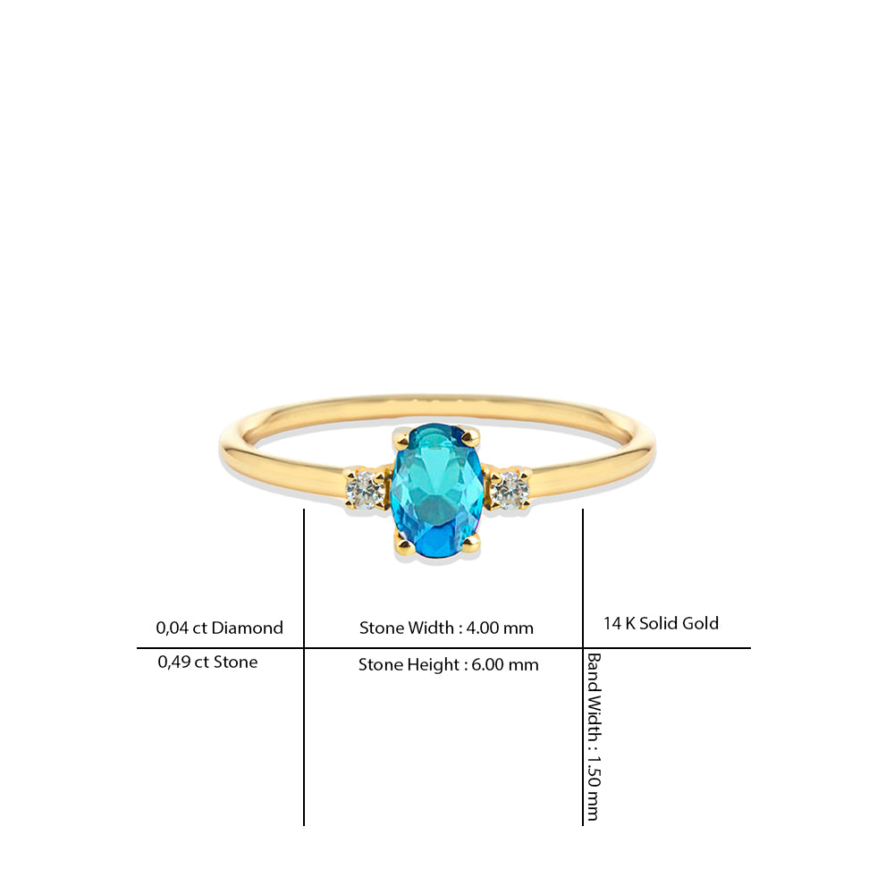 14K Gold Diamond Ring / Three Stone Aquamarine Ring