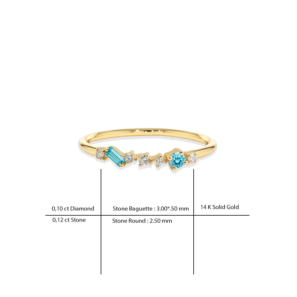 Aquamarine Baguette Ring / Diamond Ring
