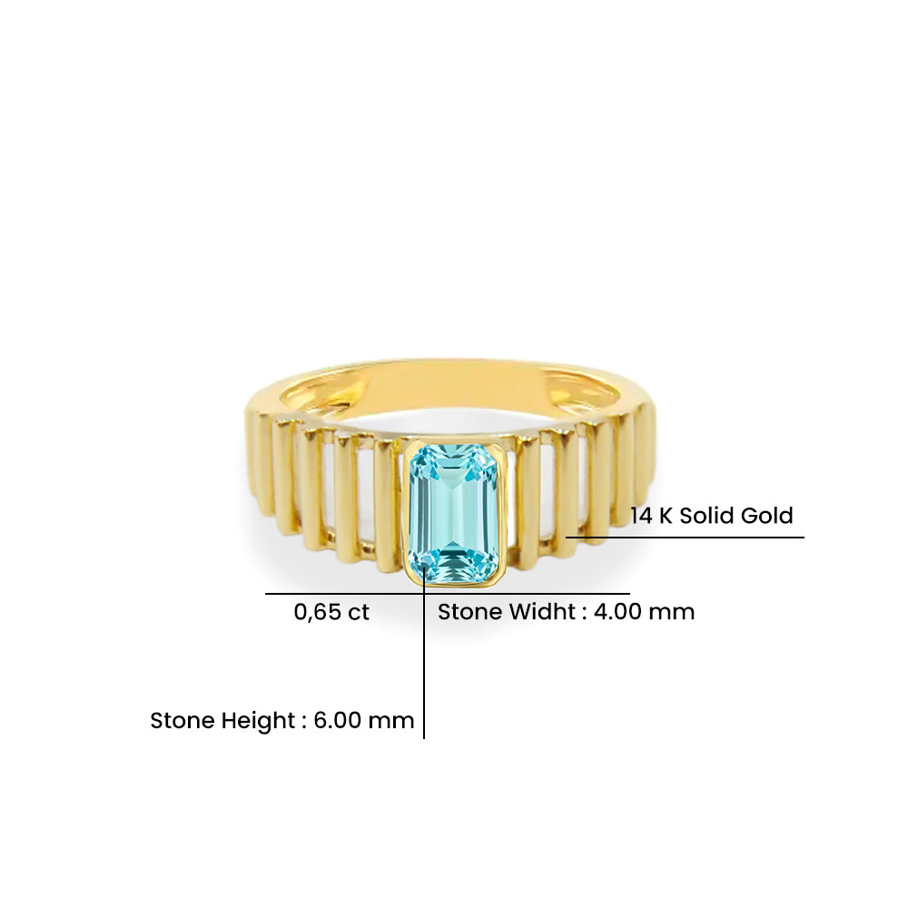 14K Gold Emerald Cut Aquamarine Ring