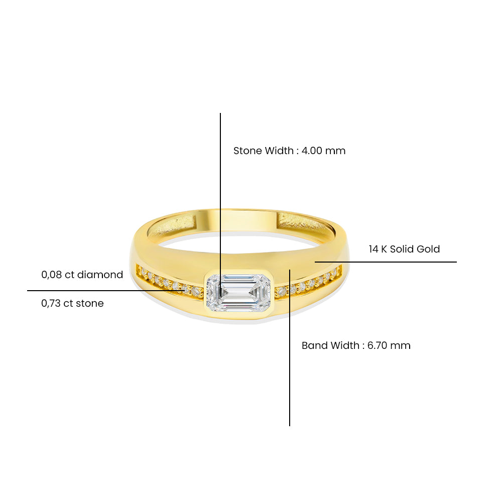 14K Gold White Sapphire Signet Ring