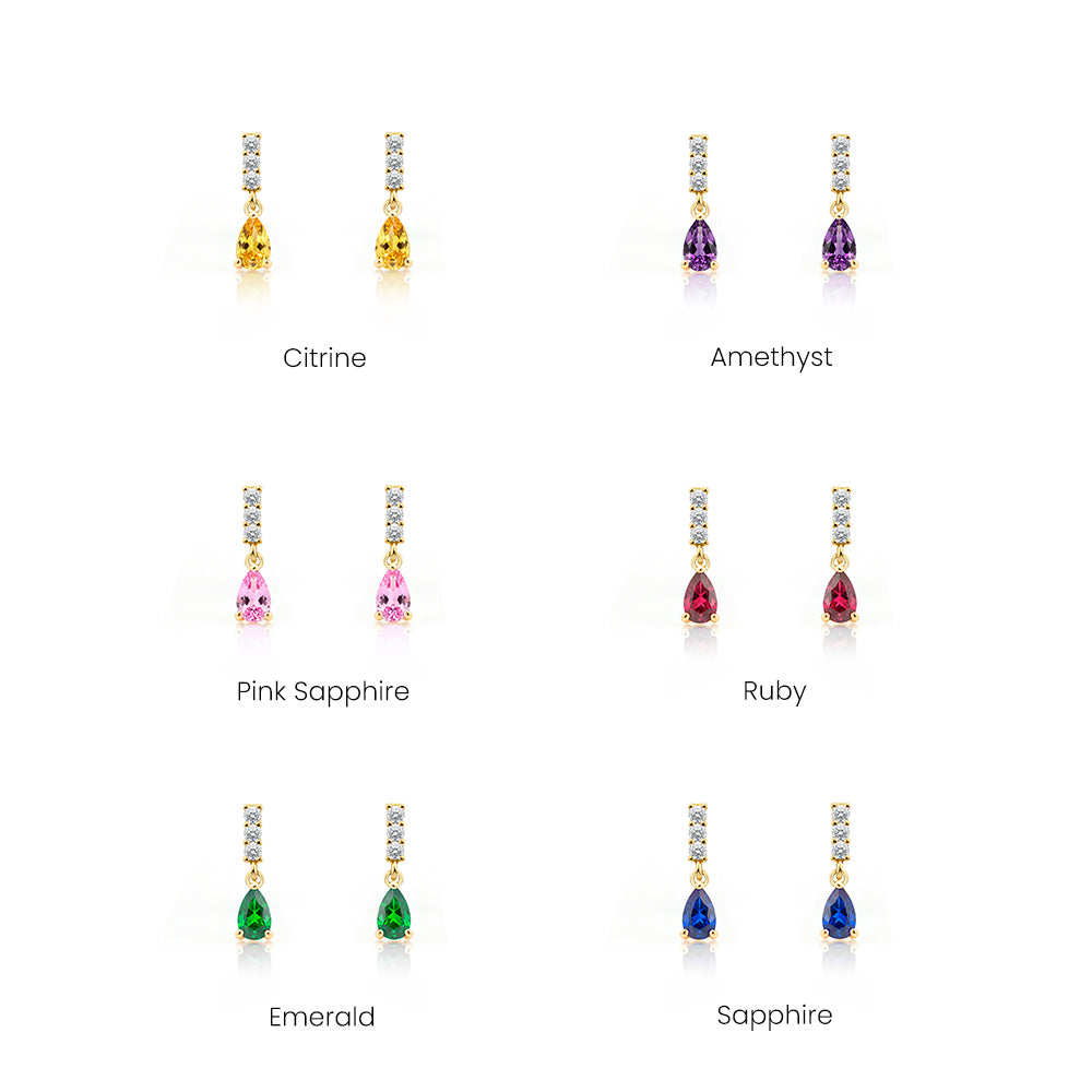 14K Gold White Sapphire Drop Earrings