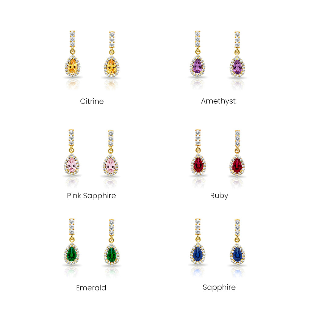 14K Gold White Sapphire Pear Cut Earrings