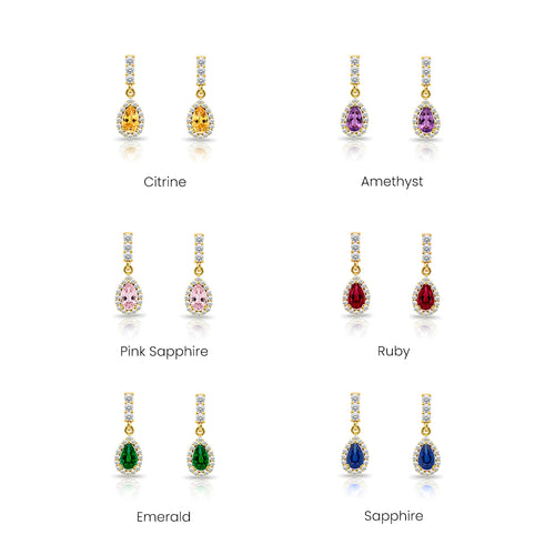 14K Gold White Sapphire Pear Cut Earrings