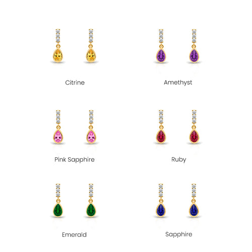 14K Gold White Sapphire Teardrop Earrings