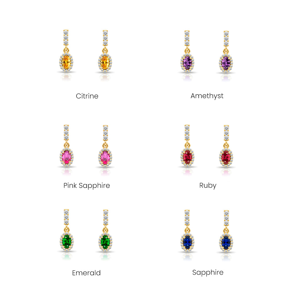 14K Gold White Sapphire Oval Earrings
