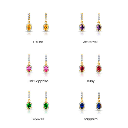 14K Gold White Sapphire Oval Earrings