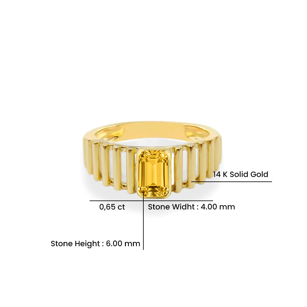 14K Gold Emerald Cut Citrine Ring
