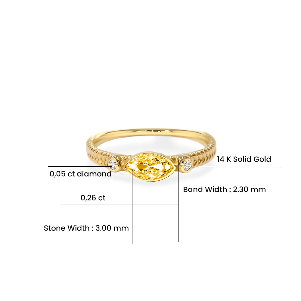 14K Gold Marquise Citrine Ring