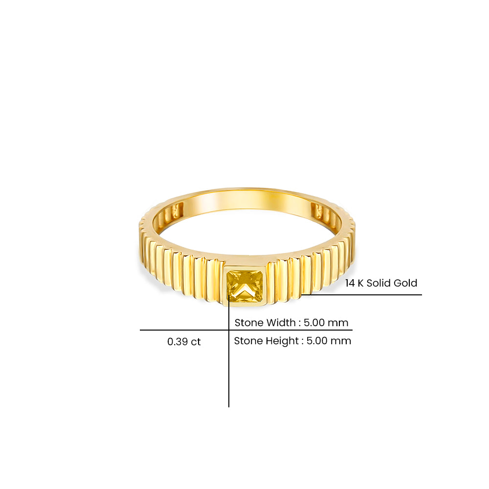 14K Gold Citrine Square Ring