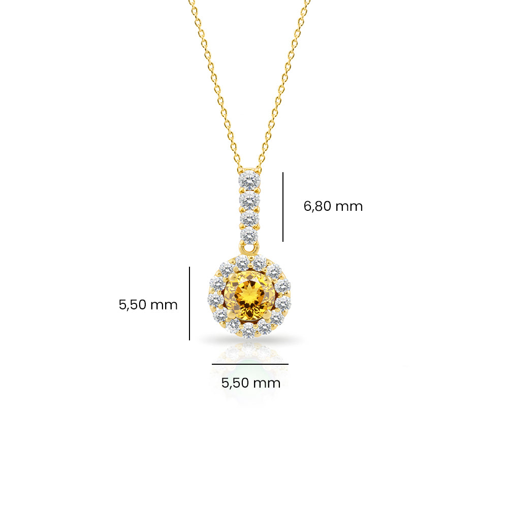 14K Gold Round Citrine Necklace