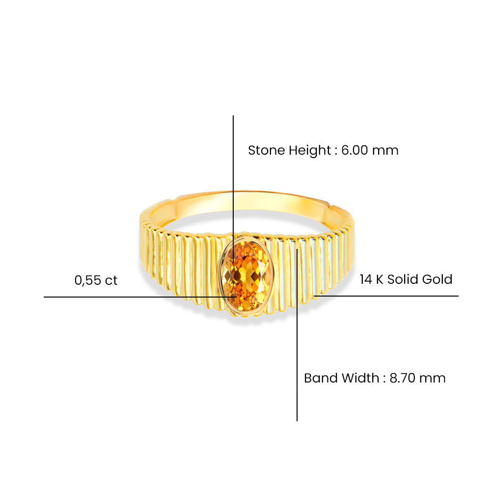 14K Gold Oval Cut Citrine Ring