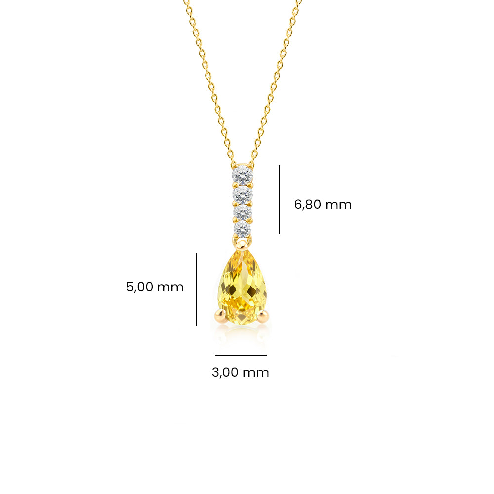 Citrine Solitaire Necklace, Pear Shape Yellow Gemstone Pendant
