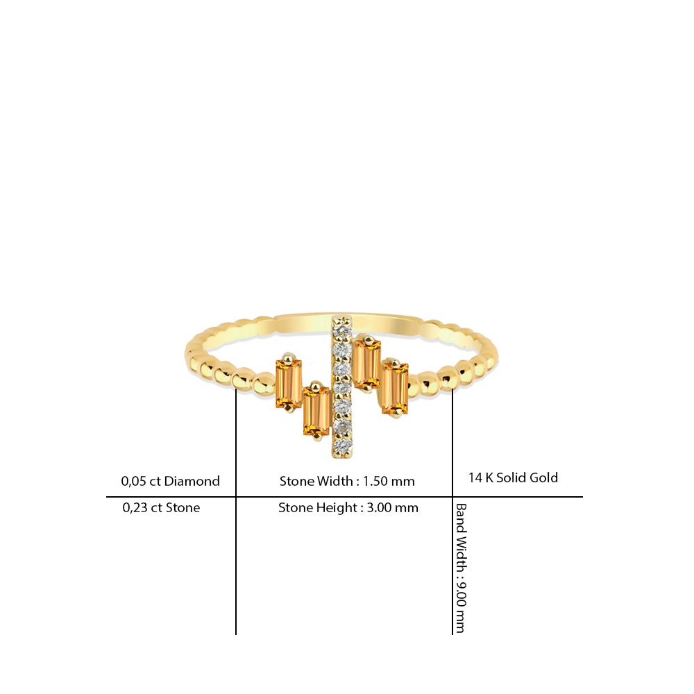 14K Gold Citrine Baguette Ring / Jewelry for Women