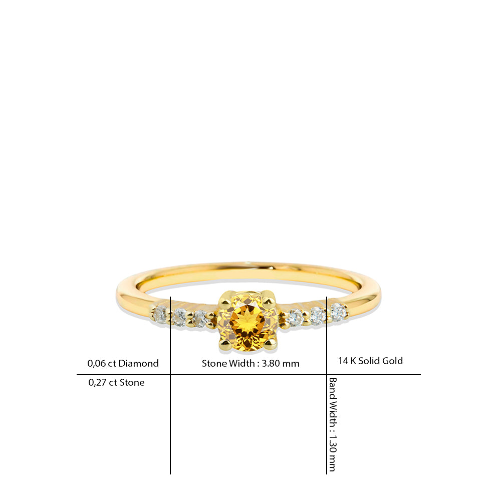 14K Gold Citrine Diamond Ring / Sunshine Gemstone Ring