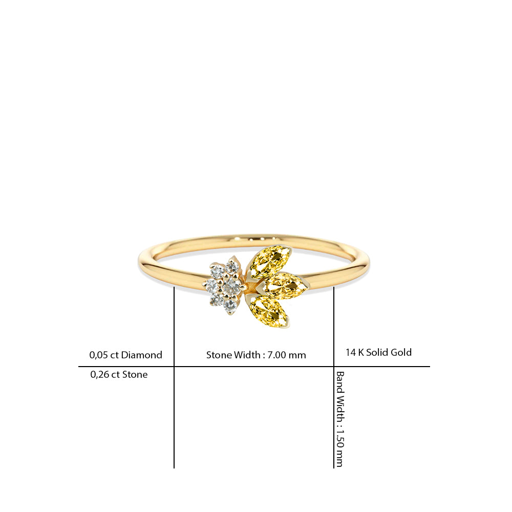 14K Gold Diamond Citrine Leaf Ring