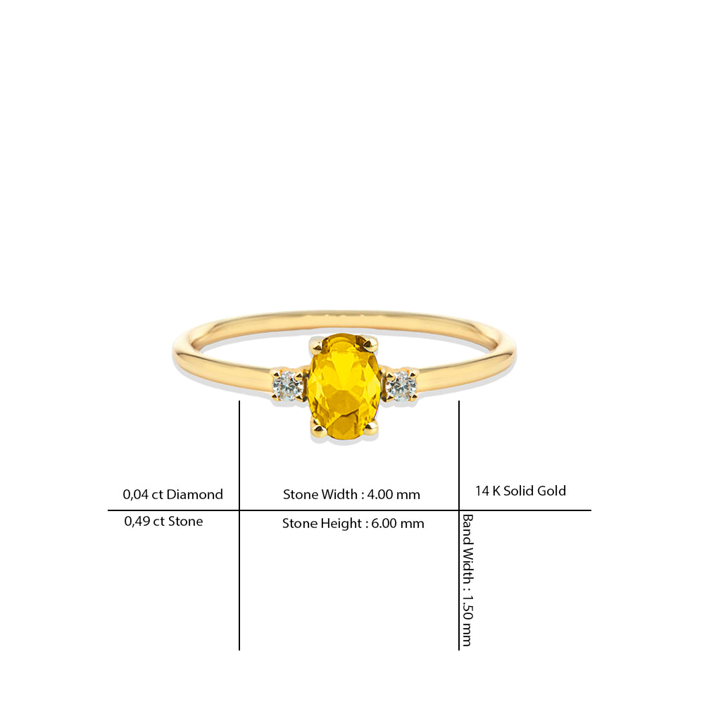14K Gold Diamond Oval Citrine Ring / Anniversary Gift