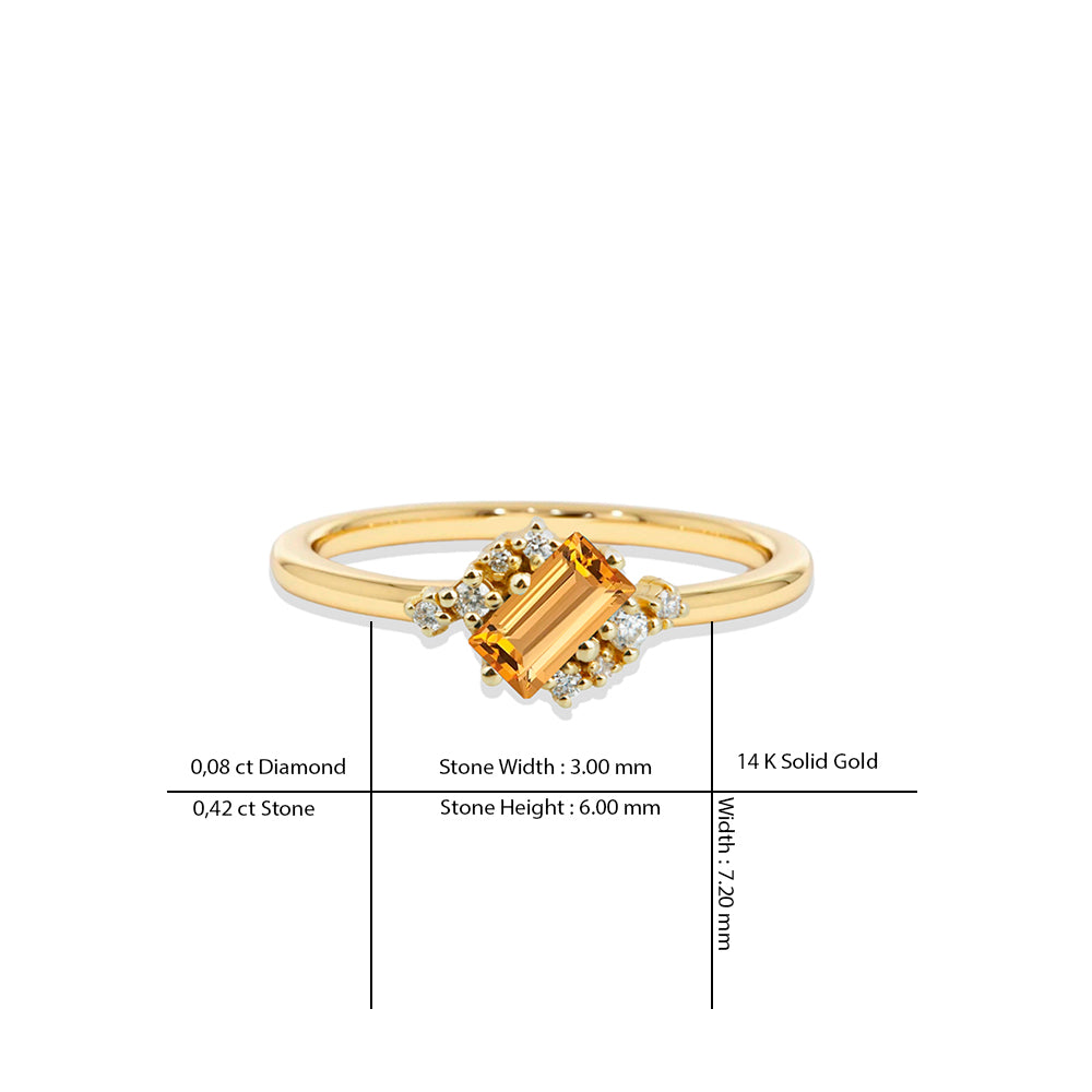 14K Gold Baguette Citrine Diamond Ring