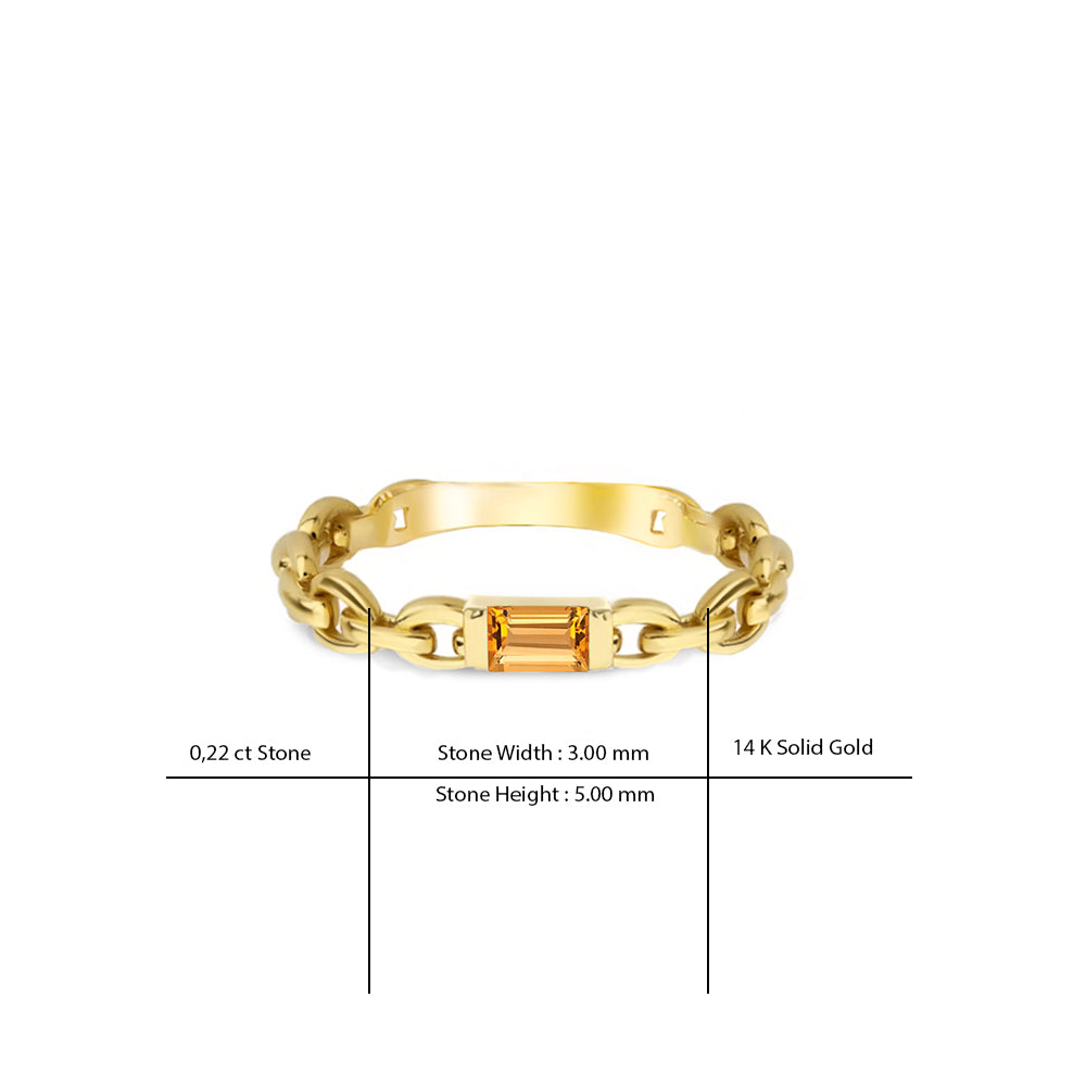14K Gold Citrine Chain Ring / Yellow Minimal Ring