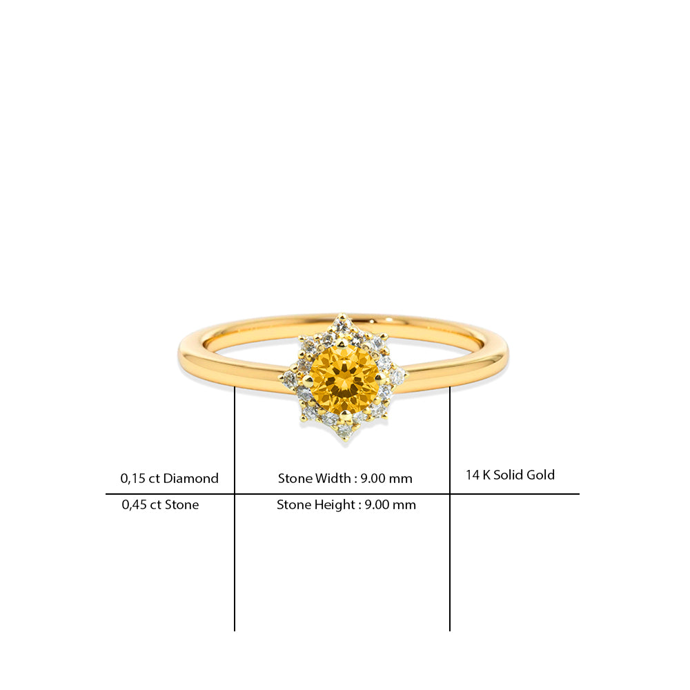 14K Gold Diamond Ring / Citrine Halo Ring