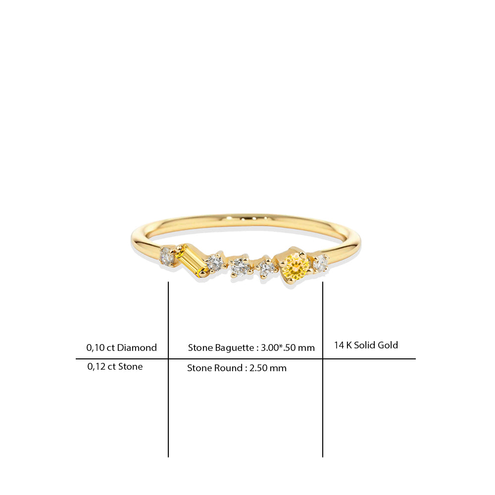 14K Gold Citrine Baguette Ring / Romantic Gift