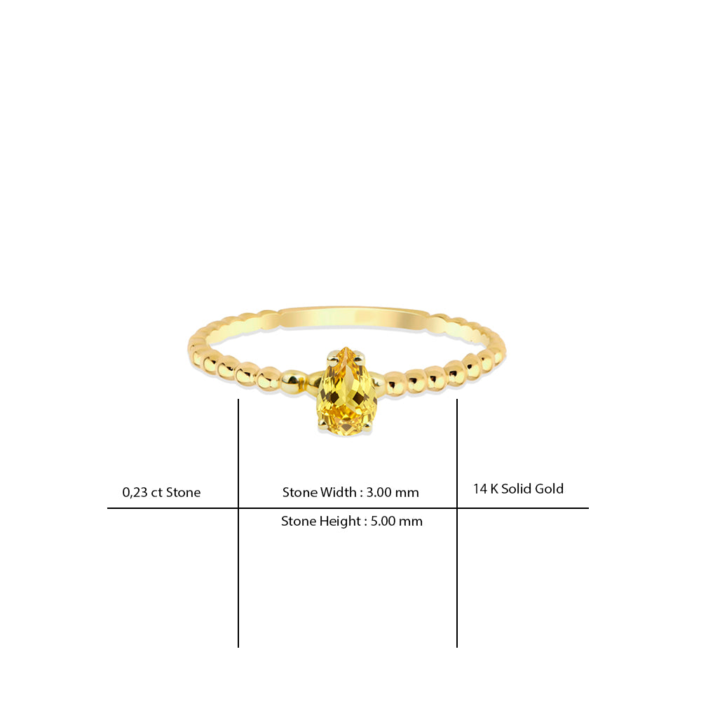 14K Gold Pear Citrine Ring / Golden Yellow Gemstone