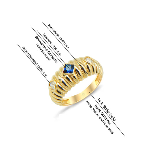 Elegant 14K Gold Ring with Blue Sapphire and Diamond Accents