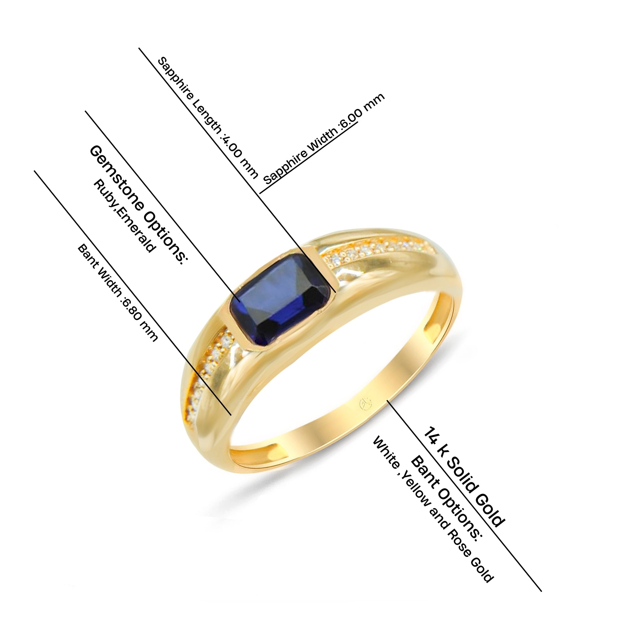 14K Gold Diamond Sapphire Ring, Anniversary Gift