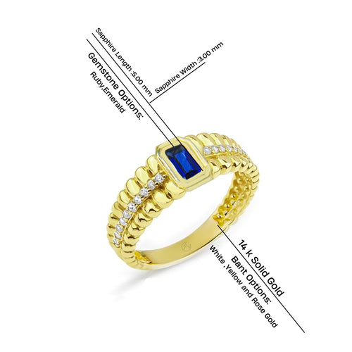 Textured 14K Gold Ring with Sapphire & Diamond Accents