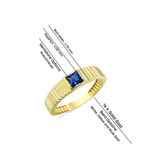 Elegant Gold Ring with Princess Cut Blue Sapphire