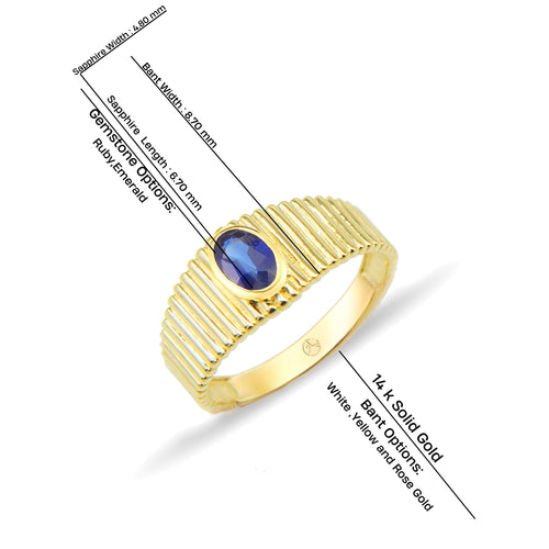 14K Solid Gold Ring with Oval Cut Blue Sapphire