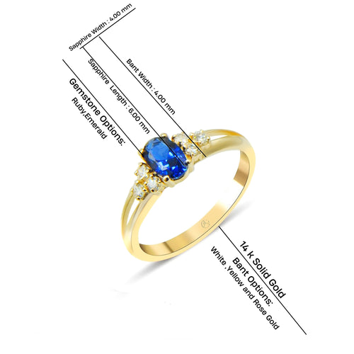 14K Gold Sapphire Ring with Diamond Accents